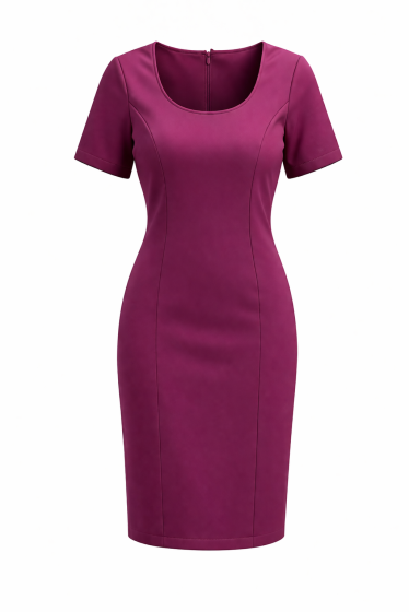 Maroon fitted sheath dress on white